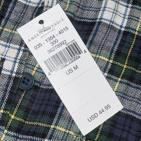 American Eagle Womens Oversized Green/Blue Plaid Button Front Top - Picture 2 of 5